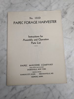 Papec Forage Harvester Operators Service Manual Parts List Catalog 1954 151D