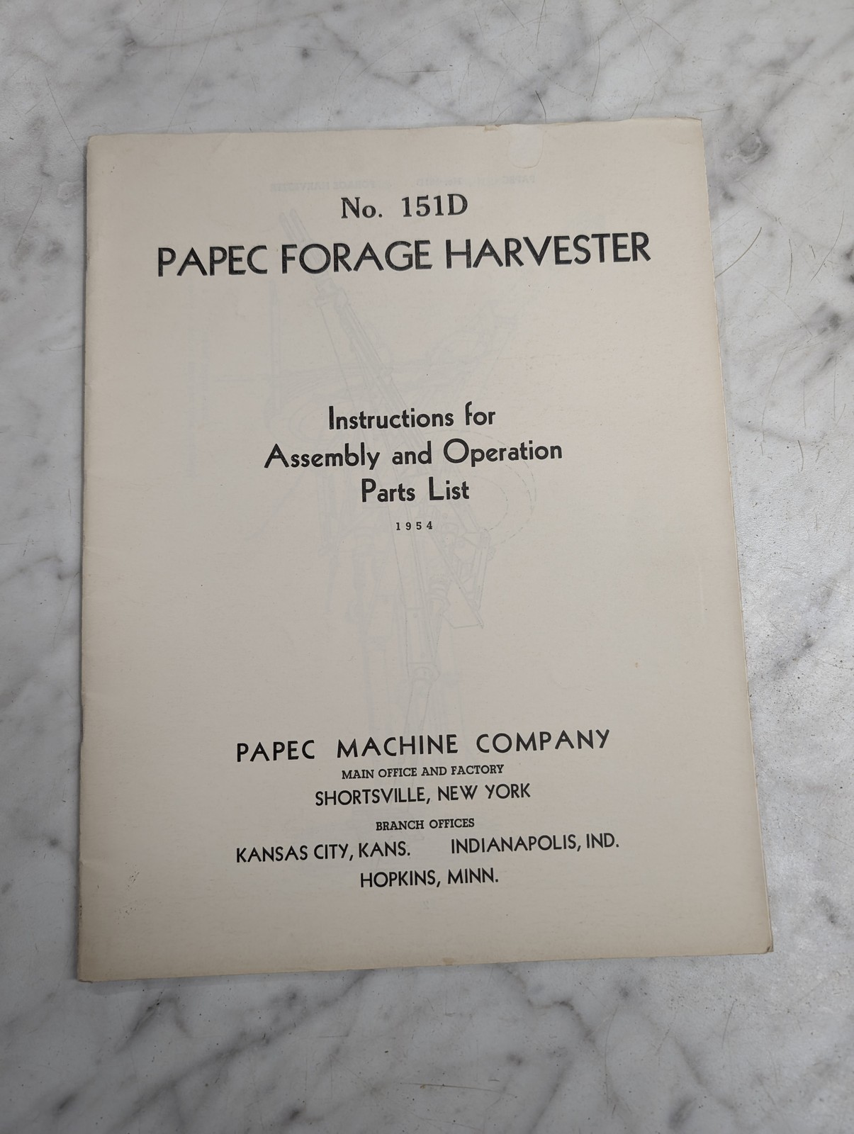 Papec Forage Harvester Operators Service Manual Parts List Catalog 1954 151D
