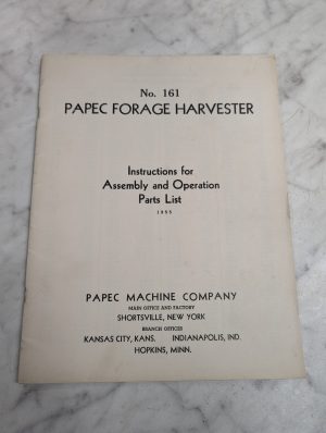 Papec Forage Harvester Operators Service Manual Parts List Catalog 1955 161