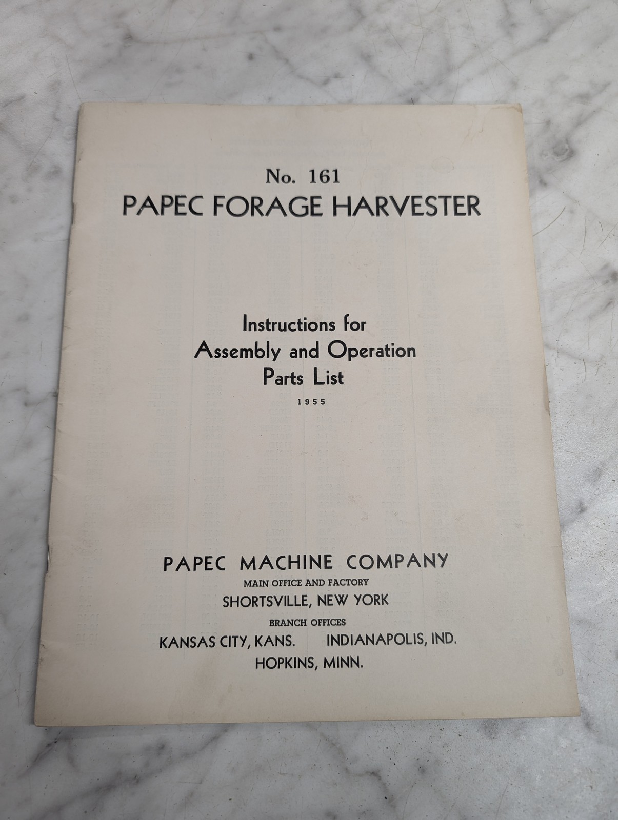 Papec Forage Harvester Operators Service Manual Parts List Catalog 1955 161