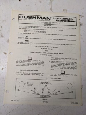Cushman Installation Instructions Manual Rear Hitch & Bumper Set 886453 1983