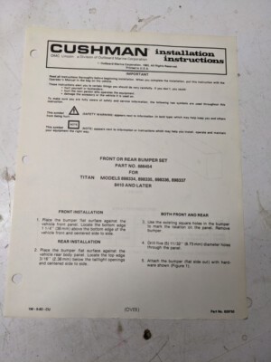 Cushman Installation Instructions Manual Front Or Rear Bumper Set 886454 1983