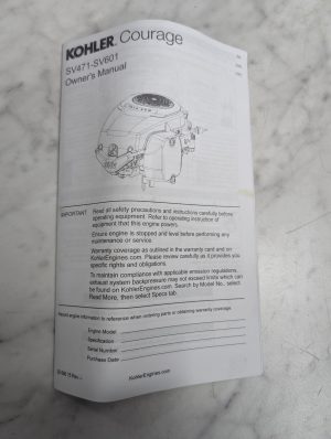 Kohler Engine Owner'S Operators Instruction Manual Courage Sv471-Sv601