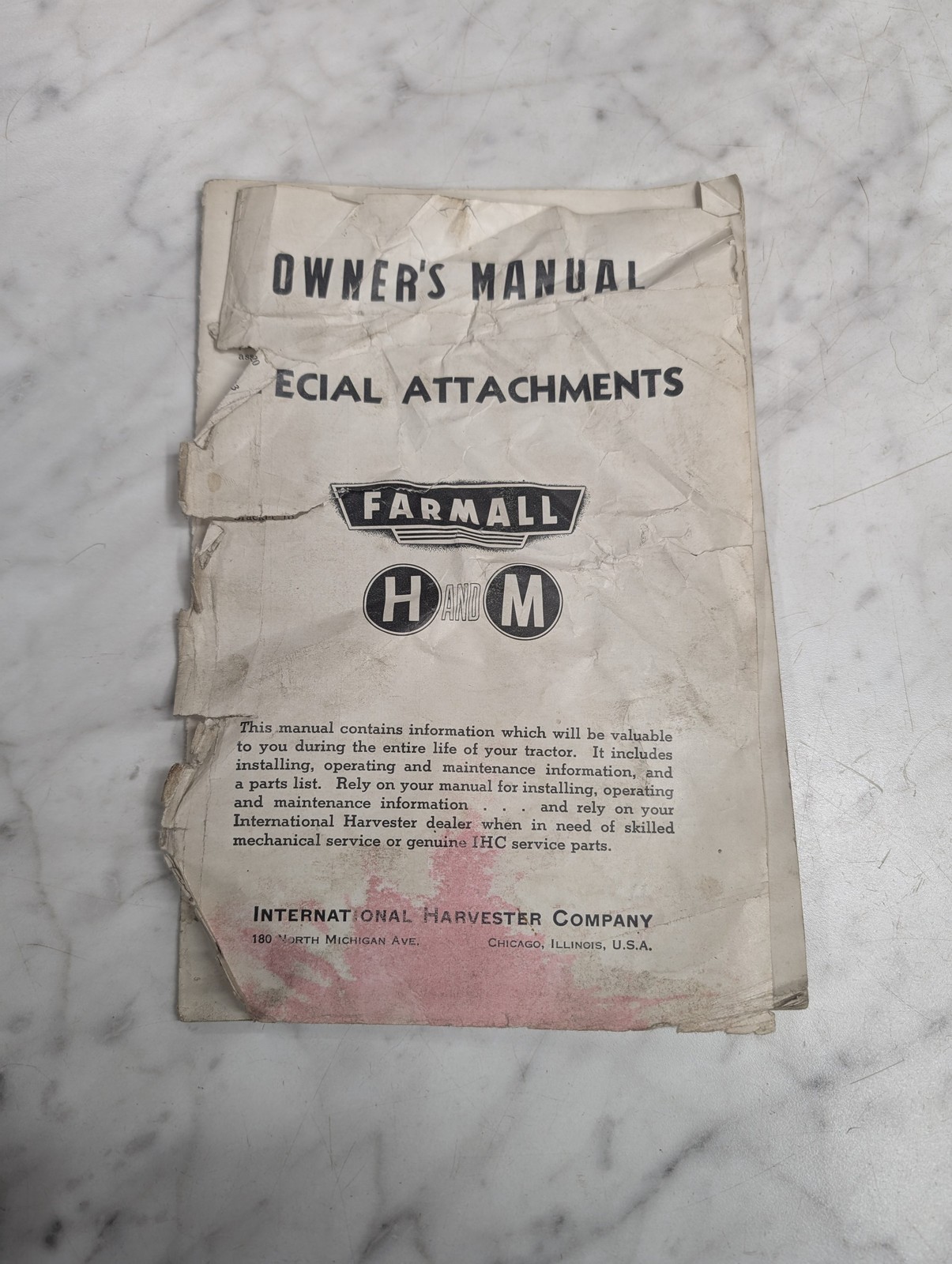 Intenrational Ih Farmall H & M Special Attachments Owner'S Operators Manual