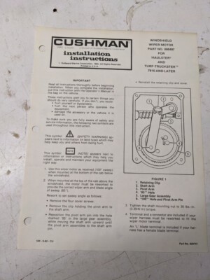 Cushman Installation Instructions Manual Windshield Wiper Motor 886497 1982