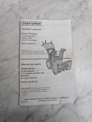 Craftsman Operator'S Owner Manual Snow Throwers 7.75 Hp 536.887752