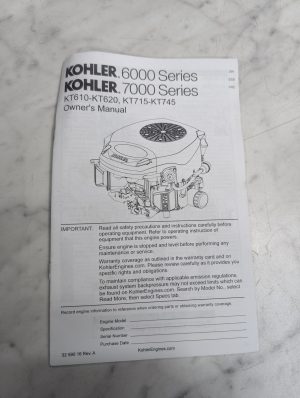 Kohler Engine Owner'S Instruction Manual 6000 7000 Series Kt 610 620 715 745