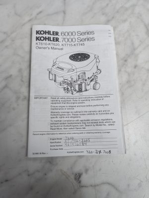 Kohler Engine Owner'S Instruction Manual 6000 7000 Series Kt 610 620 715-Kt745
