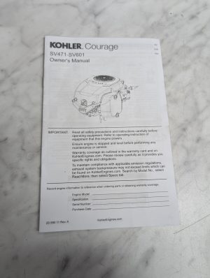 Kohler Engine Owner'S Operators Instruction Manual Courage Sv471 - Sv601