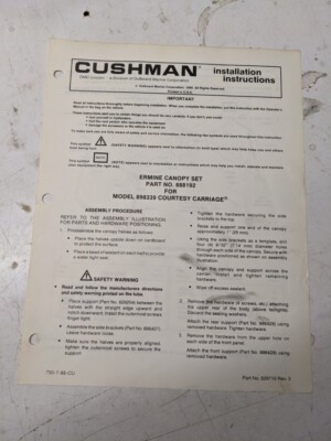 Cushman Installation Instructions Manual Ermine Canopy Set 888192 829710