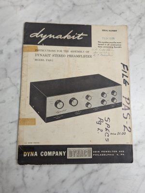 Dynaco Dynakit Instruction Assembly Manual Model Pas-2 Stereo Preamplifier 11617