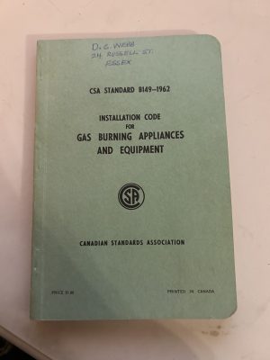Canadian Standards Association Csa Installation Code Gas Burning Appliance 1962