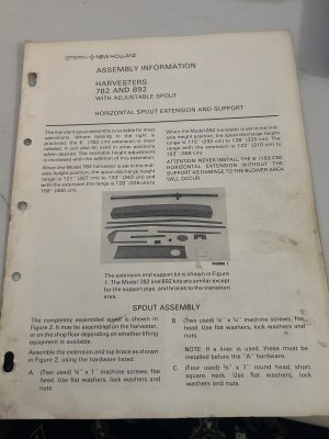 Sperry New Holland Assembly Information Harvesters 782 And 892 Spout Ext