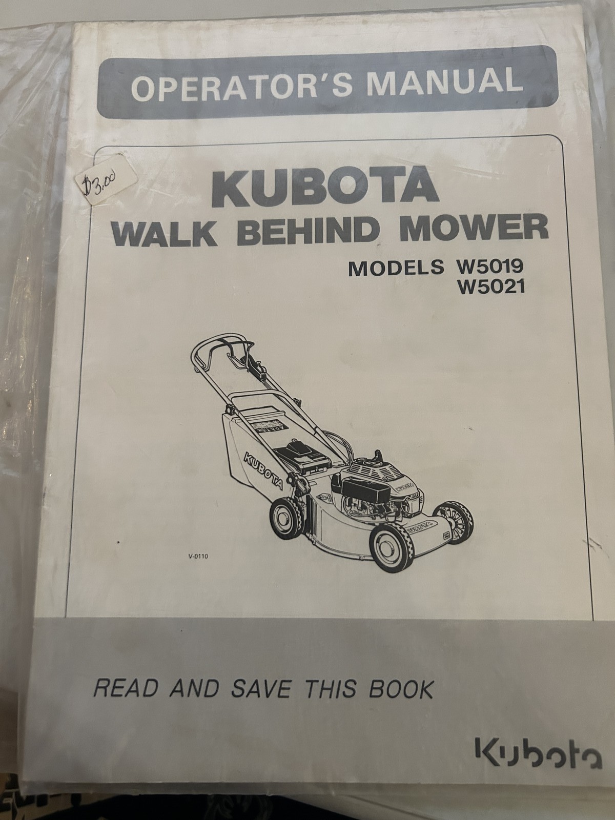 Kubota Walk Behind Mower Model W5019 W5021 Operators Manual