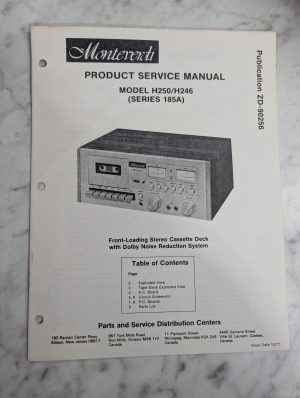 Monteverdi Service Manual Repair Parts List Stereo Tape Deck H250 H246 185A