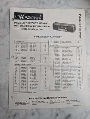 Monteverdi Service Manual Repair Parts List Radio Stereo Table J918 108A 1977