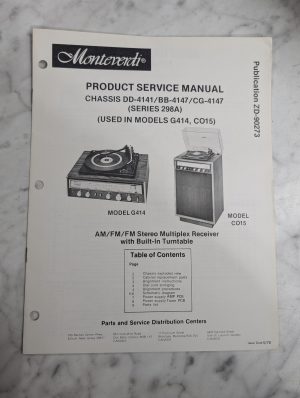Monteverdi Service Manual Repair Parts Radio Record Dd-4141 Bb-4147 Cg-4147 298A