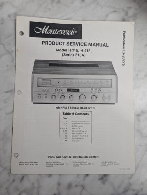 Monteverdi Service Manual Repair Parts List Radio Stereo Receiver H 315 415 215A