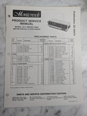 Monteverdi Service Manual Repair Parts List Radio Digital Clock J217 296A 1978