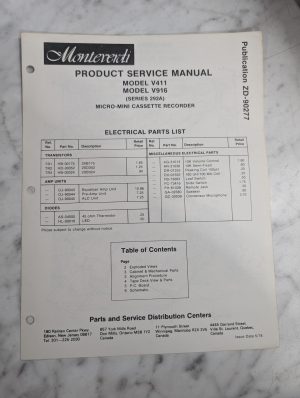 Monteverdi Service Manual Parts Micro-Mini Cassette Recorder V411 V916 292A