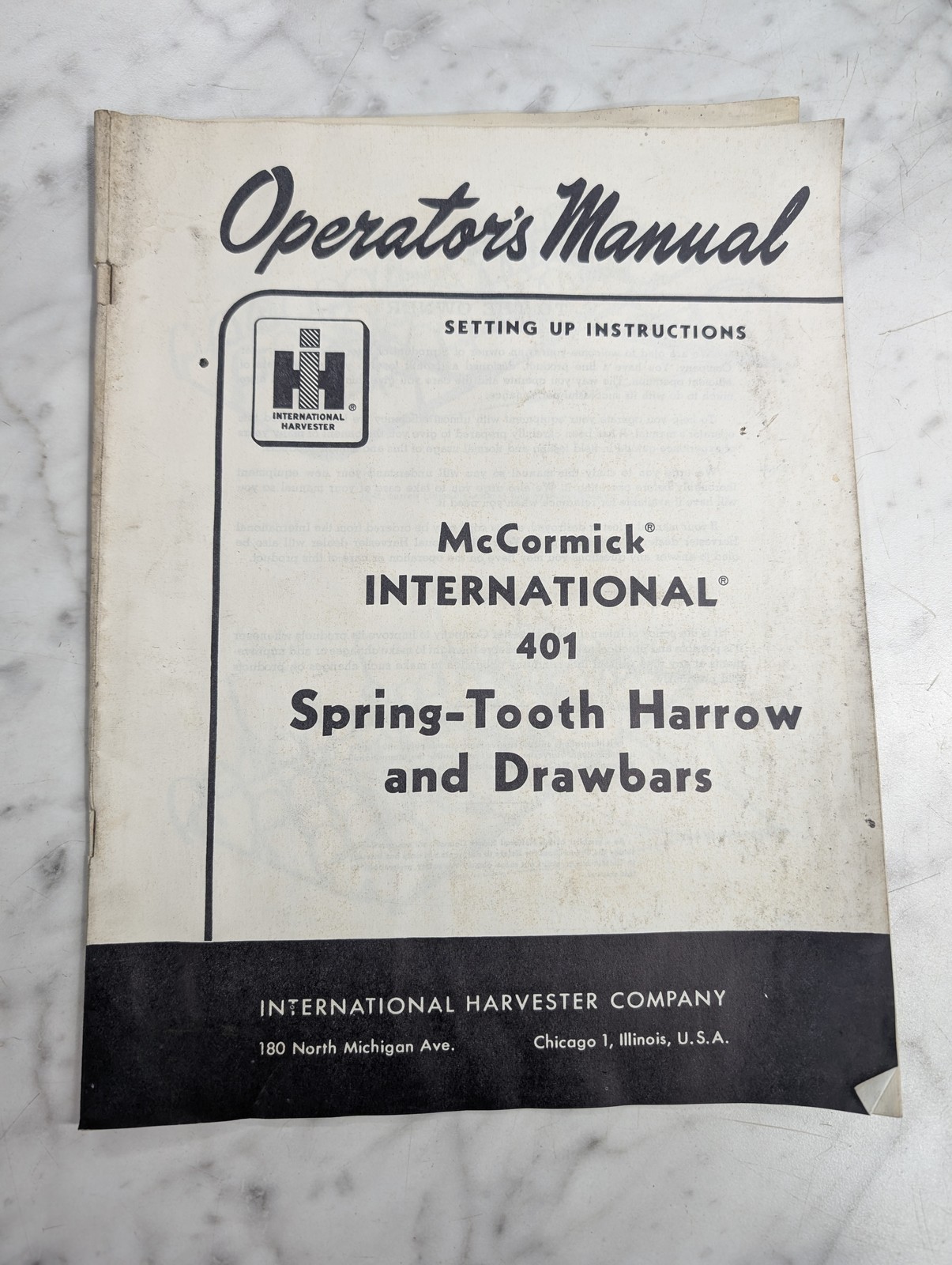International Harvester Ih Operator'S Service Manual Mccormick 401 Harrow