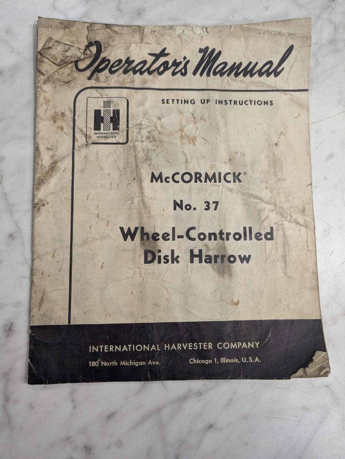 International Harvester Ih Operator'S Service Manual Mccormick 37 Disk Harrow