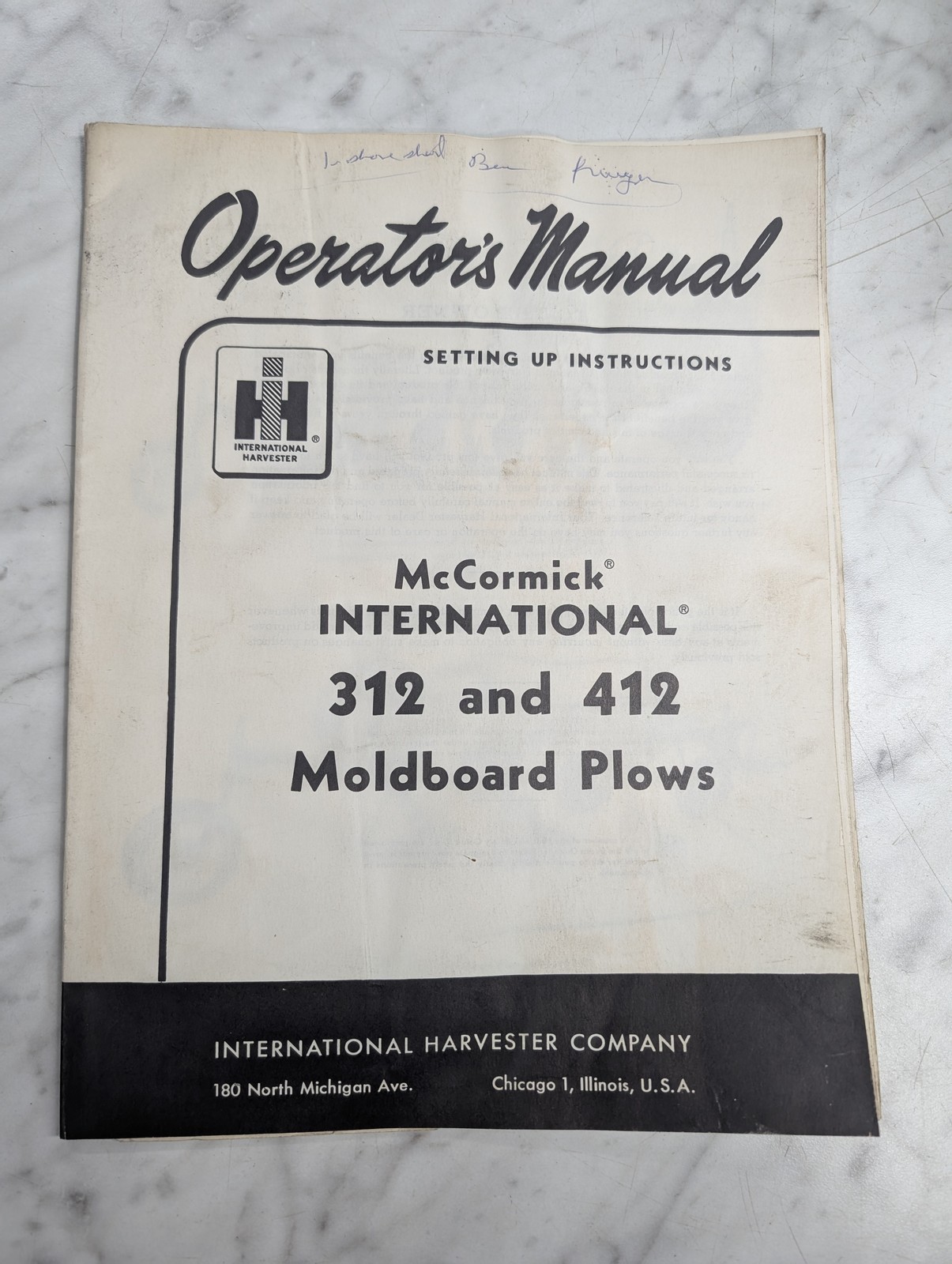 International Harvester Ih Operator'S Service Manual Mccormick 312 412 Plows