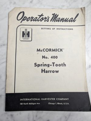 International Harvester Ih Operator'S Service Manual Mccormick 400 Harrow