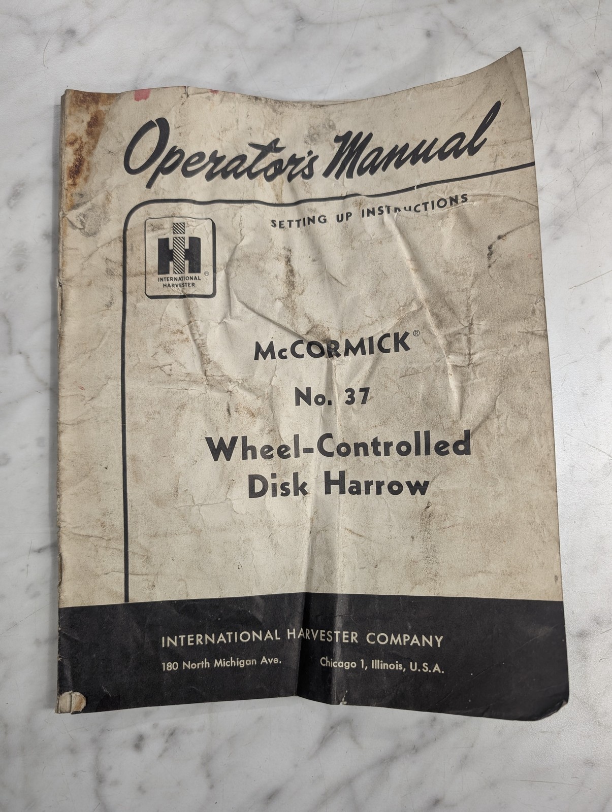 International Harvester Ih Operator'S Service Manual Mccormick #37 Disk Harrow