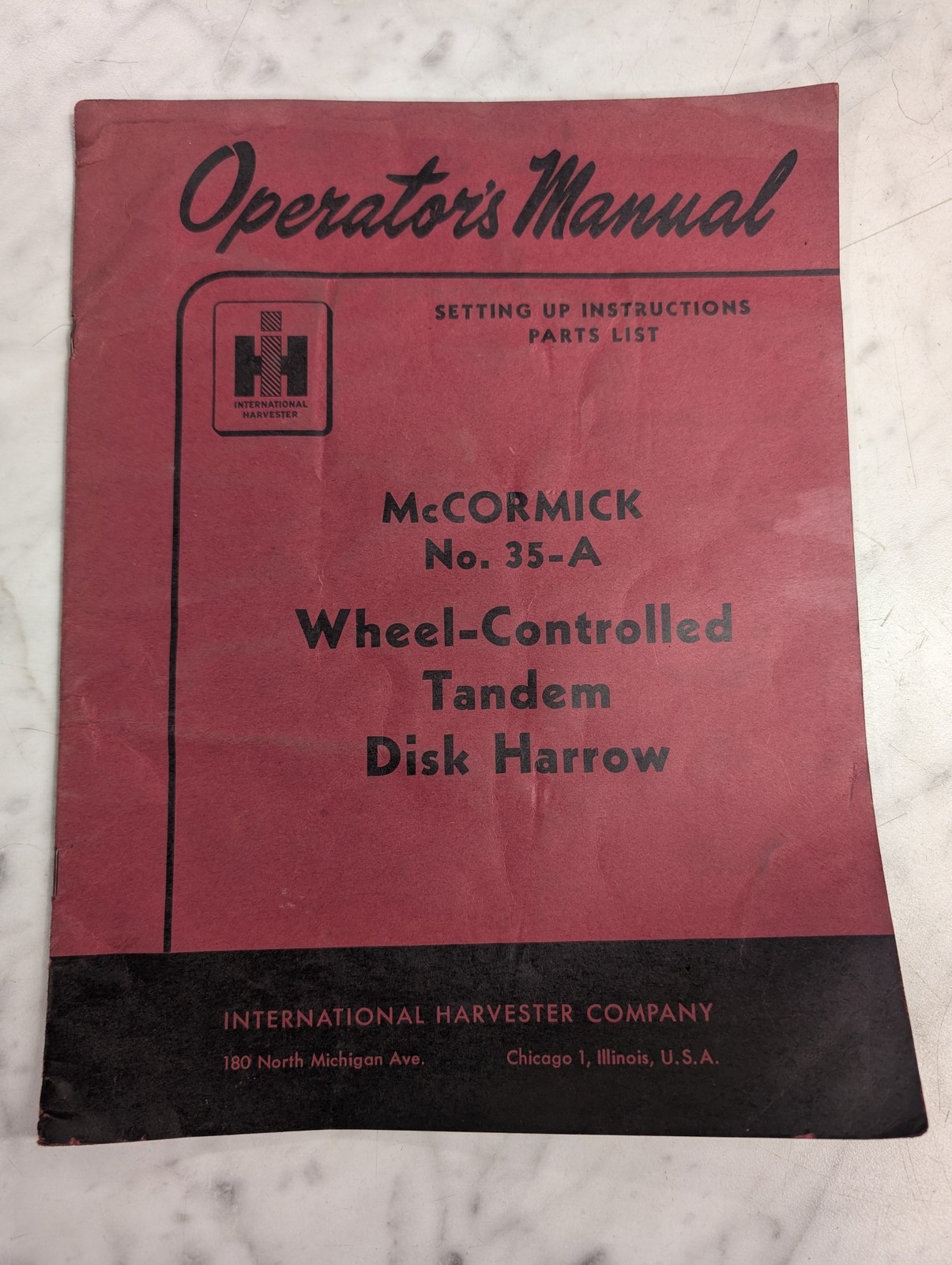 International Harvester Ih Operator'S Service Manual Mccormick #35-A Disk Harrow