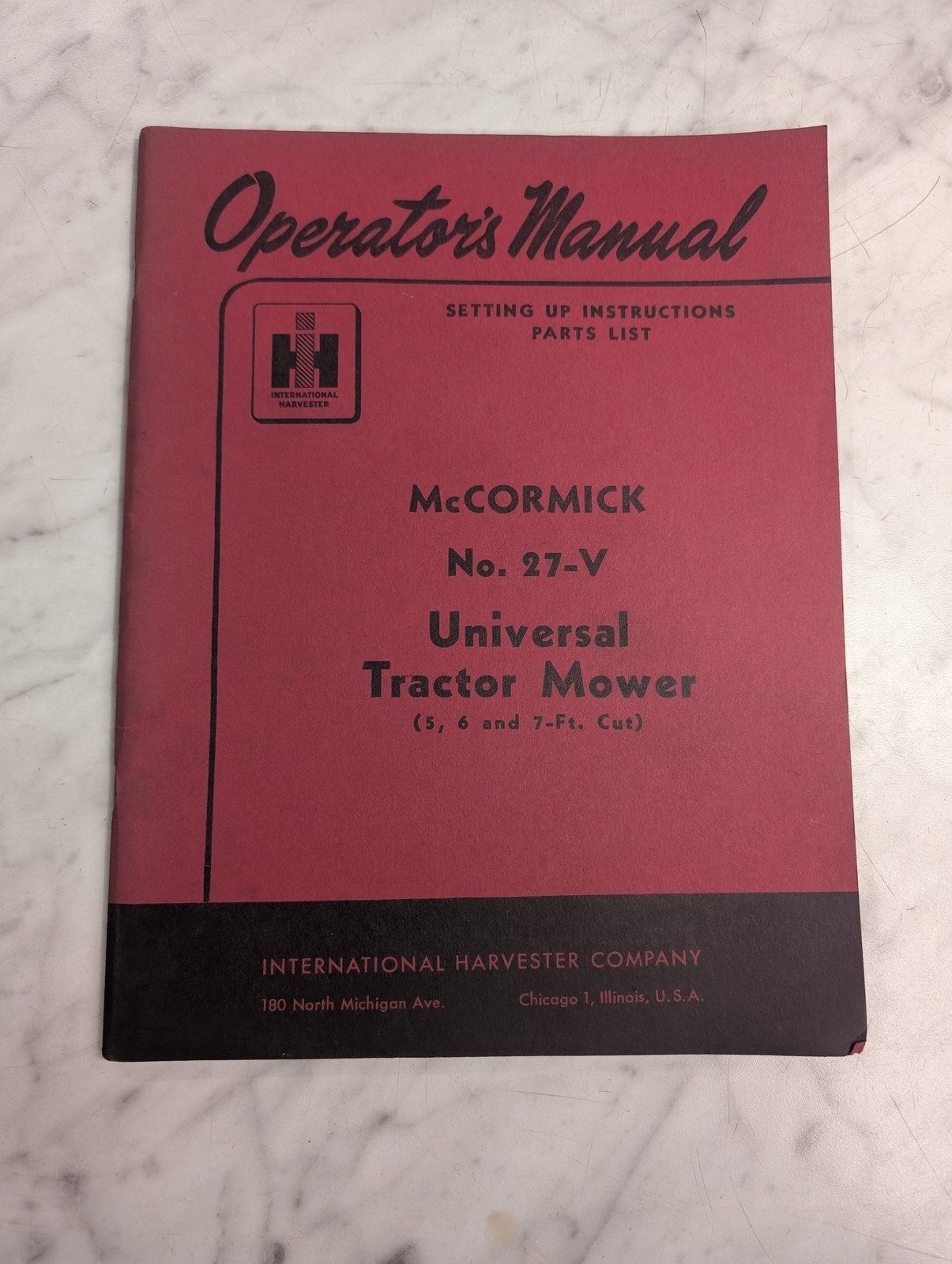 International Harvester Ih Operators Service Setup Manual 27-V Tractor Mower