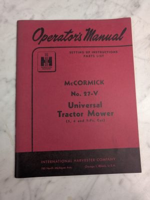 International Harvester Ih Operator'S Service Setup Manual 27-V Tractor Mowers