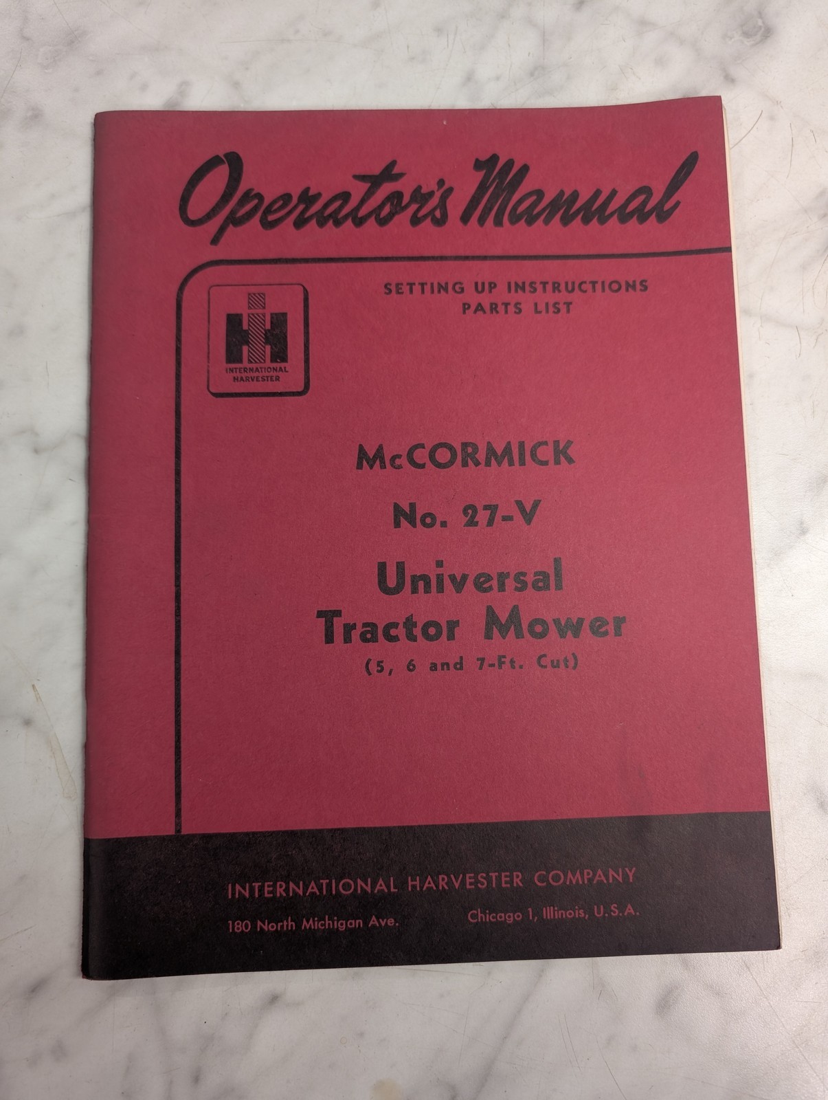 International Harvester Ih Operator'S Service Setup Manual 27-V Tractor Mowers