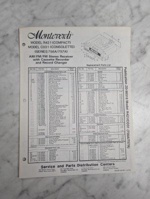 Monteverdi Model R421 C031 756 757A Stereo Receiver Service Repair Diagrams 1979