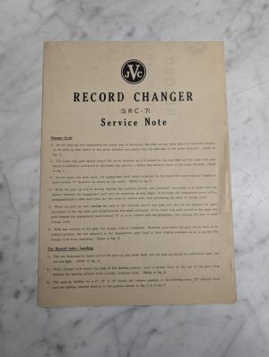 Jvc Record Changer Src-7 Service Note Components Parts List Manual Diagrams