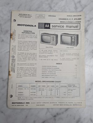 Motorola Television Service Repair Manual Chassis D E F 9Ts-460 Xp253E Xp254E