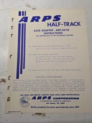 Arps Half-Track Axle Adapter Instructions Part List Arp-H67B Fordson Super Major