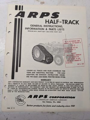 Arps Tractor Half-Track General Instructions Parts List Manual Book Ht 172
