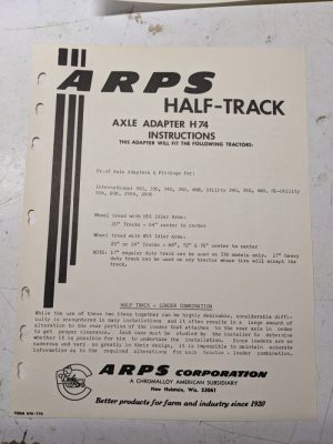 Arps Tractor Half-Track Axle Adapter Instructions Parts List H74 International