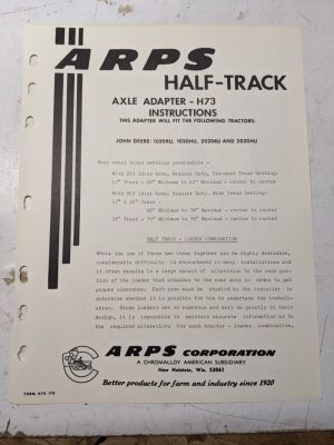 Arps Tractor Half-Track Axle Adapter Instructions Parts List H73 John Deere Jd