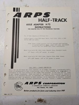 Arps Tractor Half-Track Axle Adapter Instructions Parts List H72 Fordson Ford