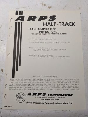 Arps Tractor Half-Track Axle Adapter Instructions Parts List H70 International