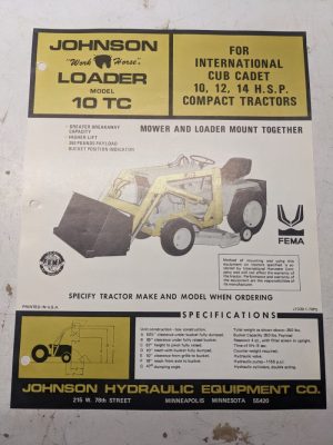 Johnson Work Horse Products Cut Cadet 10 12 14 Hp Tractor Attachments Brocure