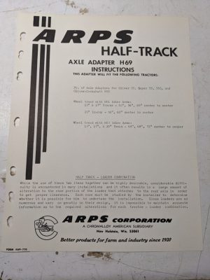 Arps Tractor Half-Track Axle Adapter Instructions Parts List H69 Oliver Cockshut
