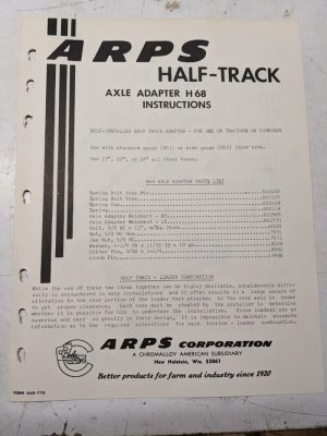 Arps Tractor Half-Track Axle Adapter Instructions Parts List H68 H53 Wide Gauge