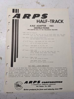 Arps Tractor Half-Track Axle Adapter Instructions Parts List H65 Ford John Deere