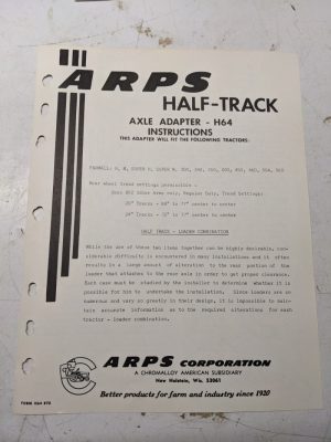 Arps Tractor Half-Track Axle Adapter Instructions Parts List H64 Farmall Super
