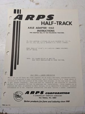 Arps Tractor Half-Track Axle Adapter Instructions Parts List H63 Allis Chalmers