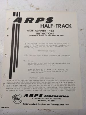 Arps Tractor Half-Track Axle Adapter Instructions Part List H62 Oliver Cockshutt