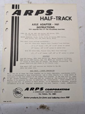 Arps Tractor Half-Track Axle Adapter Instructions Parts List H61 Ford Mf To 9N